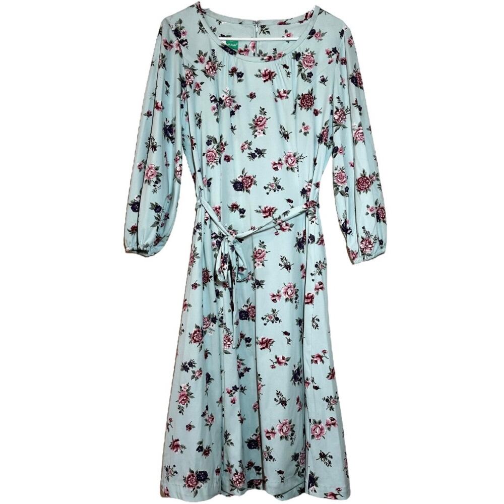 Vintage Casual Maker by Sy Frankl Midi Dress 60s Floral Belted Ballon Sleeve XL